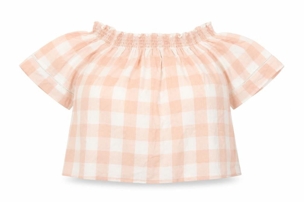 Papaya Womens Pink Check Polyester Cropped Blouse Size 12 Boat Neck