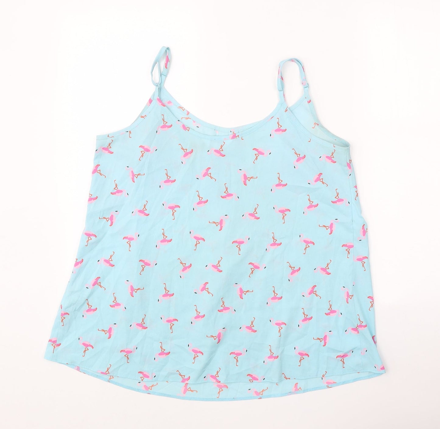 Simply Be Womens Blue Geometric Polyester Basic Tank Size 12 Round Neck - Flamingo Pattern
