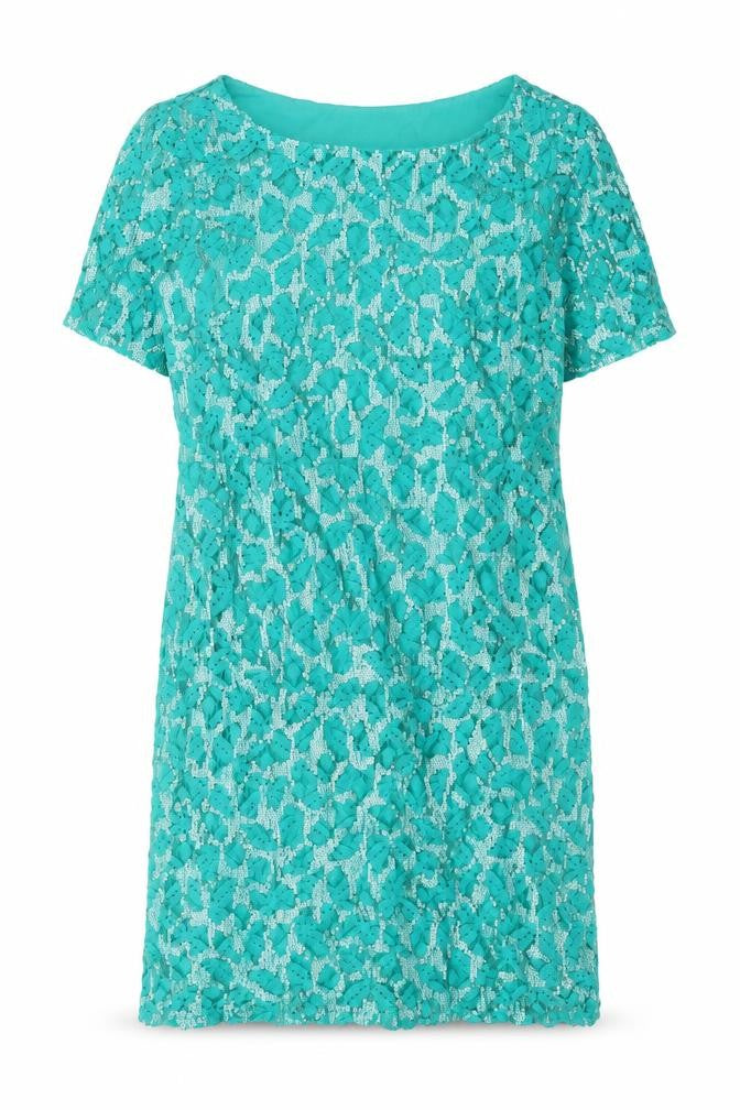 Monsoon Womens Green Geometric Cotton Shift Size 8 Boat Neck Zip