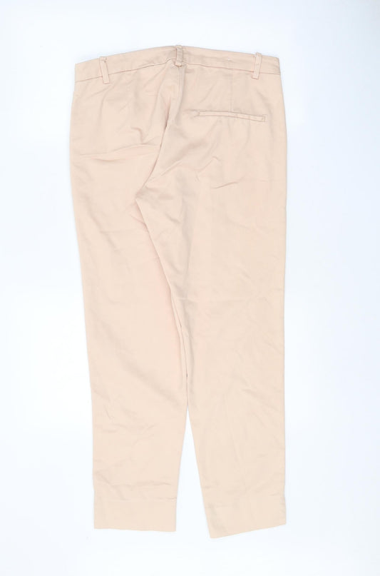 H&M Womens Beige Cotton Chino Trousers Size 12 Regular Zip