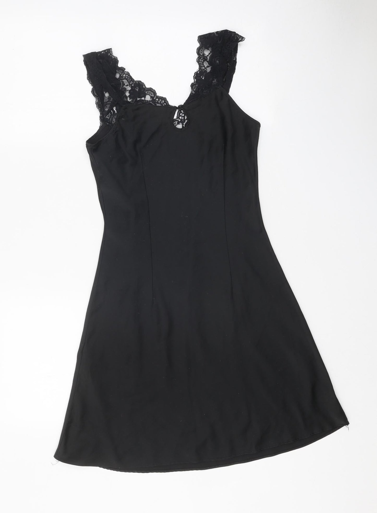 H&M Womens Black Polyester A-Line Size XS V-Neck Button - Lace Trim