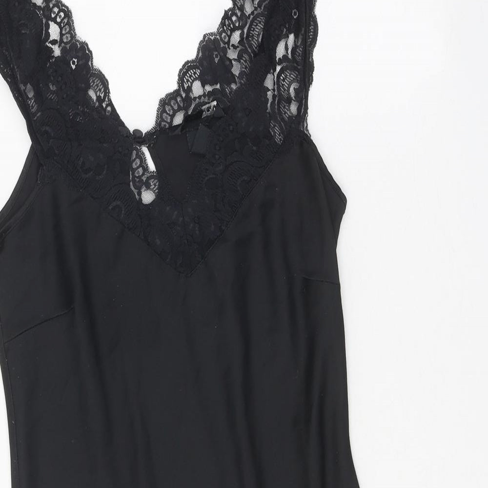 H&M Womens Black Polyester A-Line Size XS V-Neck Button - Lace Trim