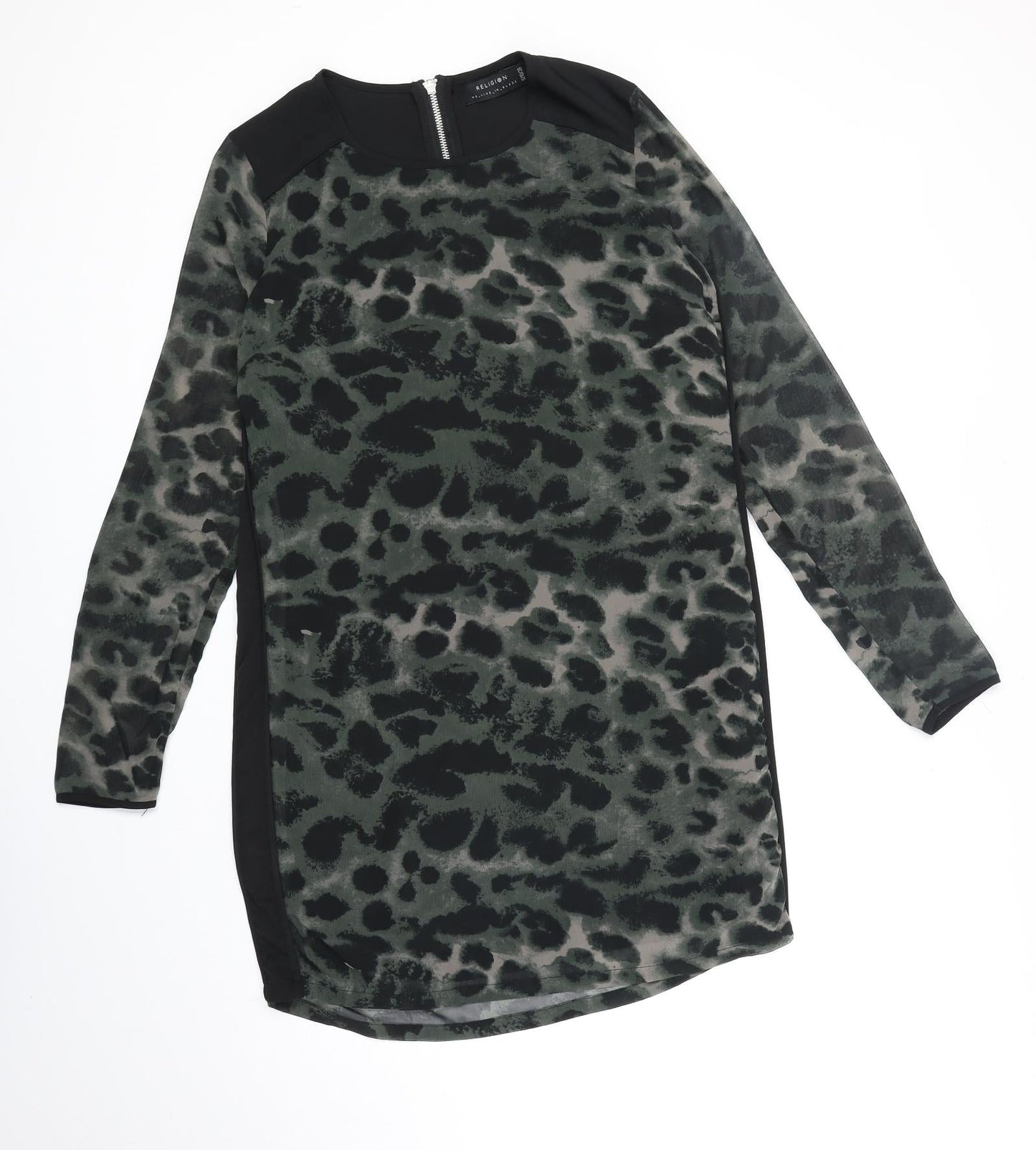 Religion Womens Green Animal Print Polyester Shift Size 10 Boat Neck Pullover - Leopard Print
