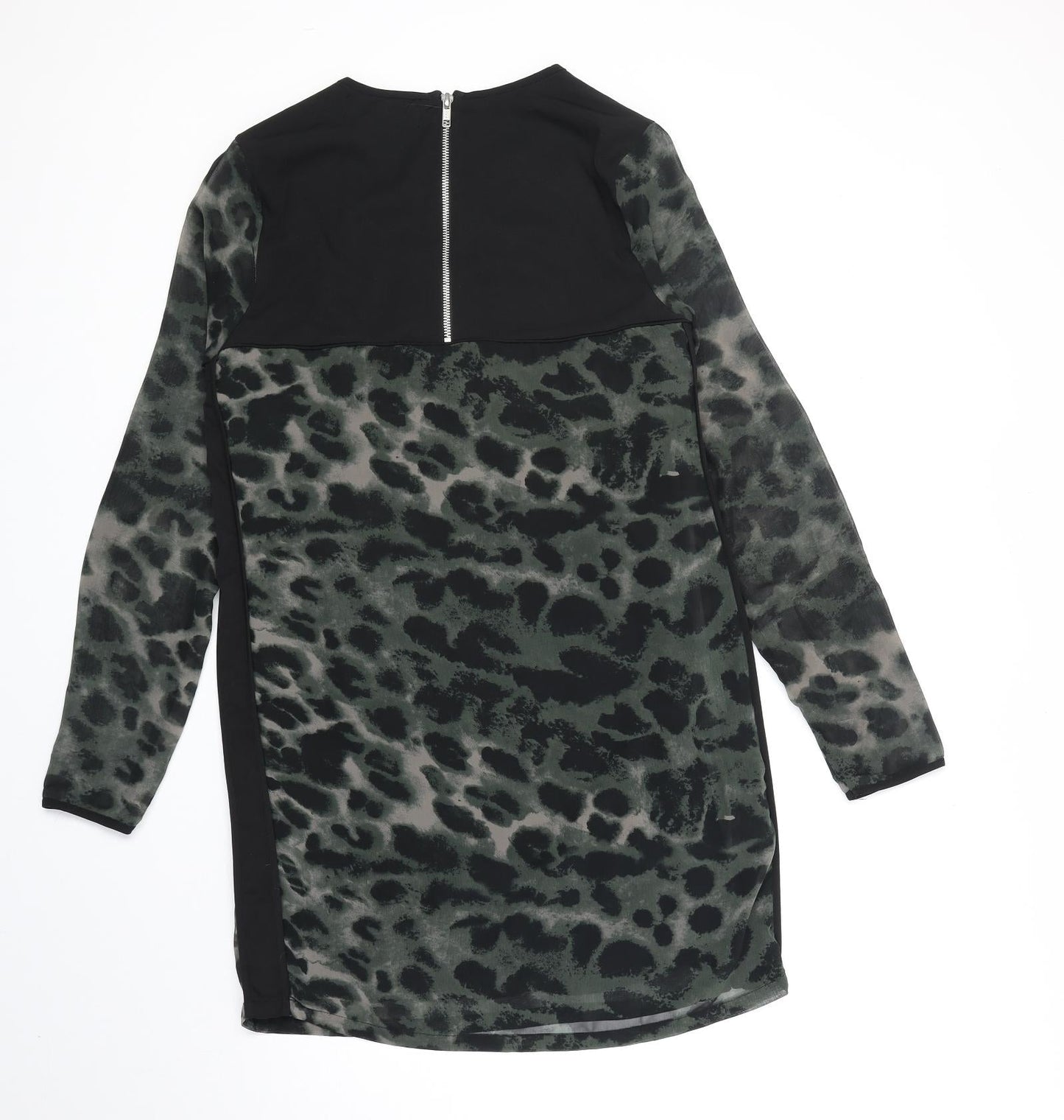 Religion Womens Green Animal Print Polyester Shift Size 10 Boat Neck Pullover - Leopard Print