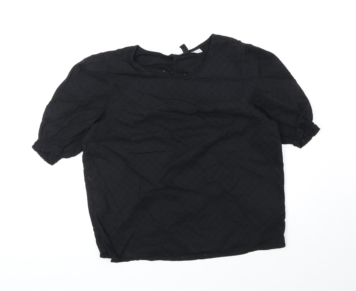 Divided Womens Black 100% Cotton Basic Blouse Size 6 Scoop Neck - Broderie Anglaise