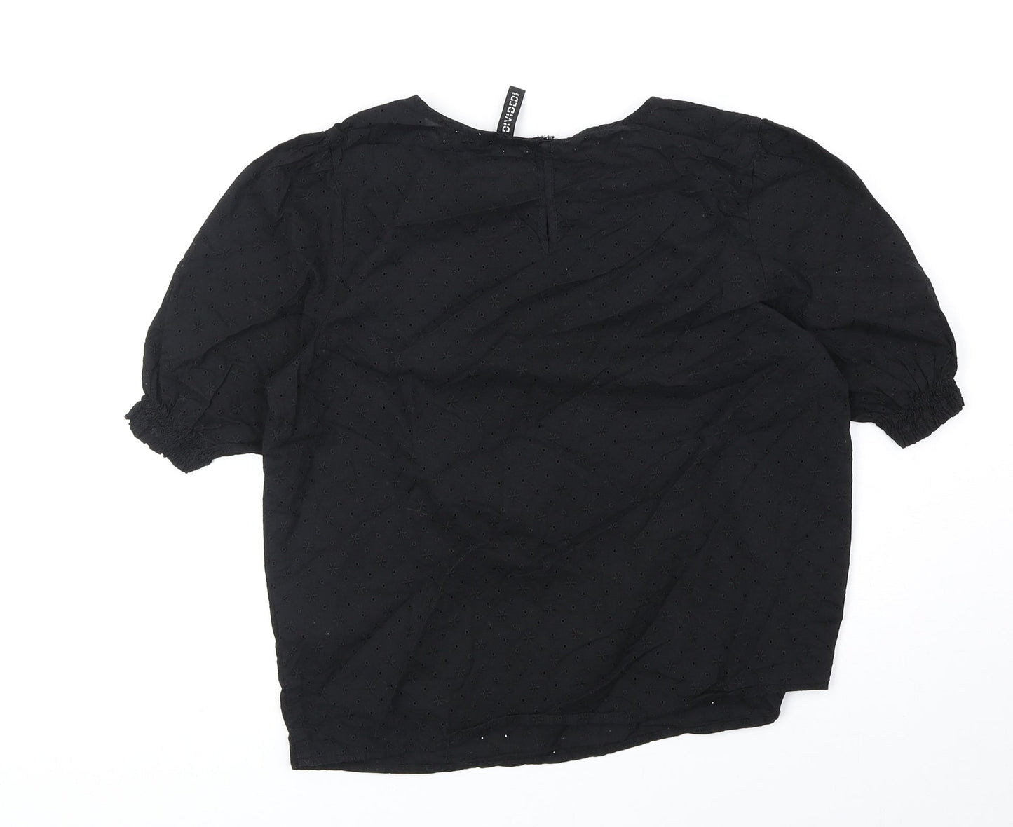 Divided Womens Black 100% Cotton Basic Blouse Size 6 Scoop Neck - Broderie Anglaise