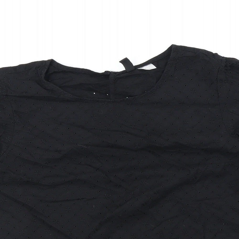 Divided Womens Black 100% Cotton Basic Blouse Size 6 Scoop Neck - Broderie Anglaise