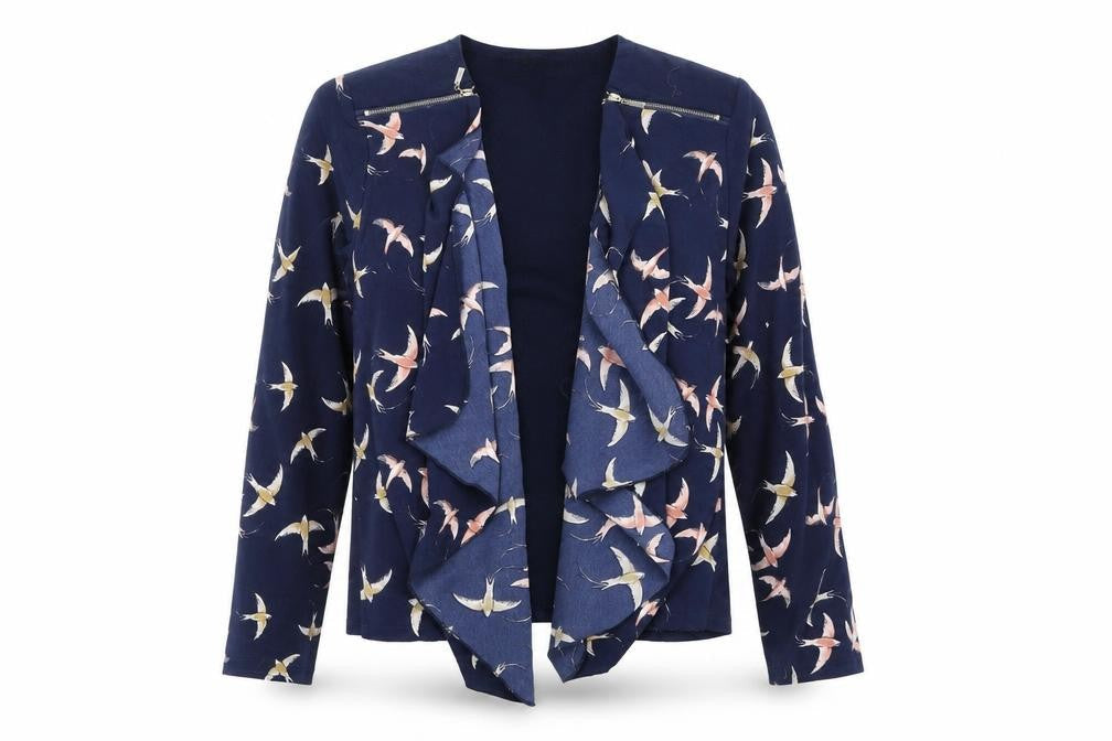 Mela London Womens Blue V-Neck Geometric Polyester Cardigan Jumper Size L