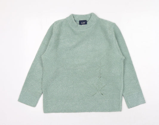 4 Me Womens Green Round Neck Acrylic Pullover Jumper Size S