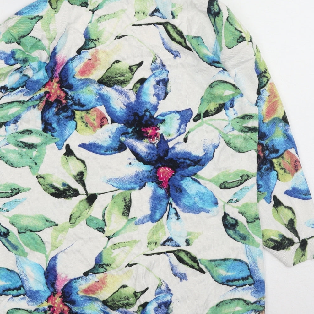 Mindful Flowers Womens Blue Round Neck Floral Viscose Pullover Jumper Size S