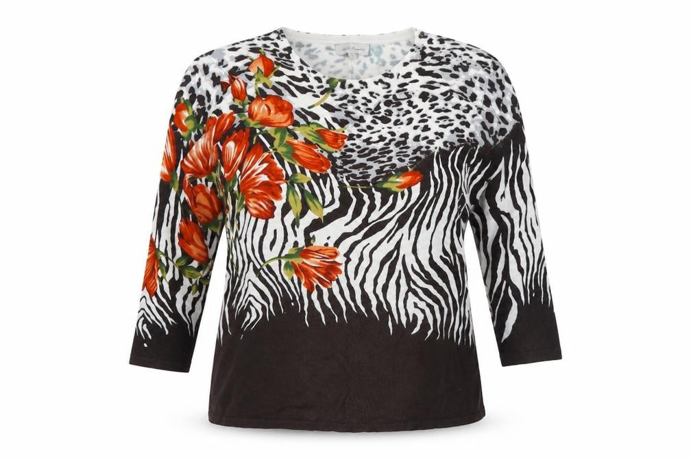 Ann Marie Womens Brown Animal Print Viscose Basic T-Shirt Size S Round Neck - Leopard Print Tiger Print