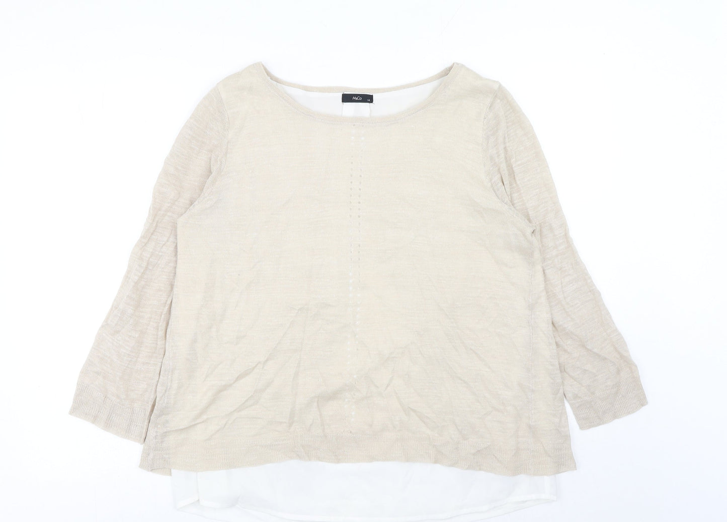M&Co Womens Beige Round Neck Acrylic Pullover Jumper Size 14