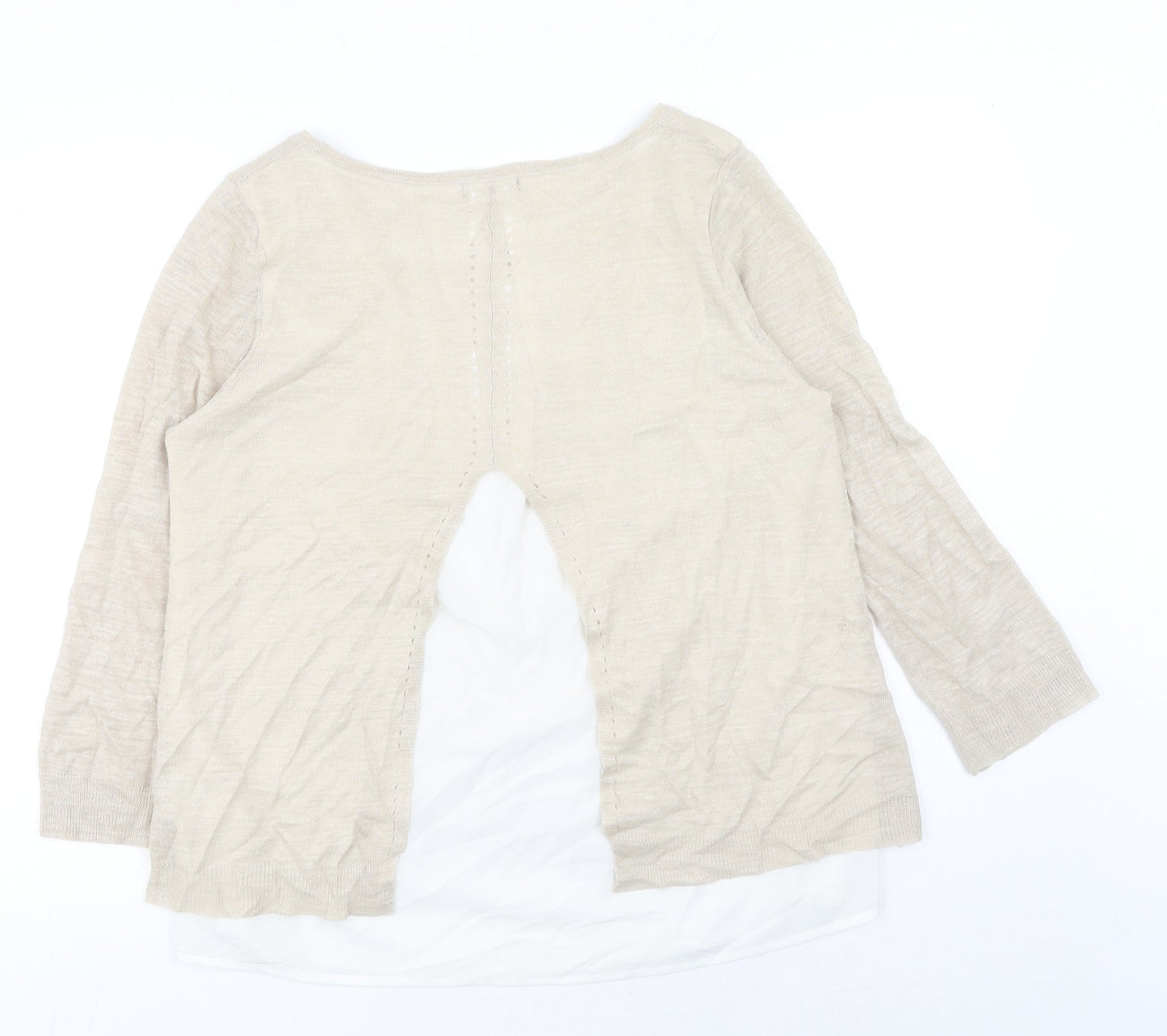M&Co Womens Beige Round Neck Acrylic Pullover Jumper Size 14