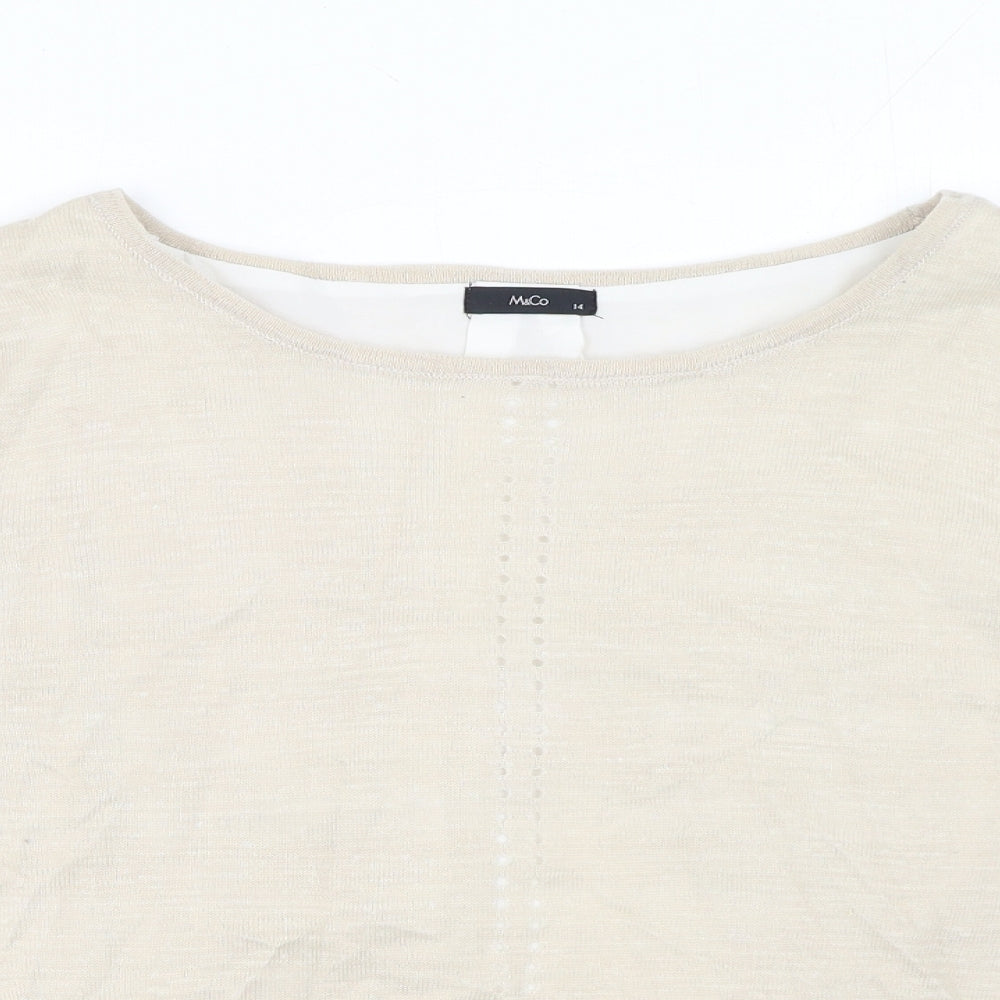 M&Co Womens Beige Round Neck Acrylic Pullover Jumper Size 14