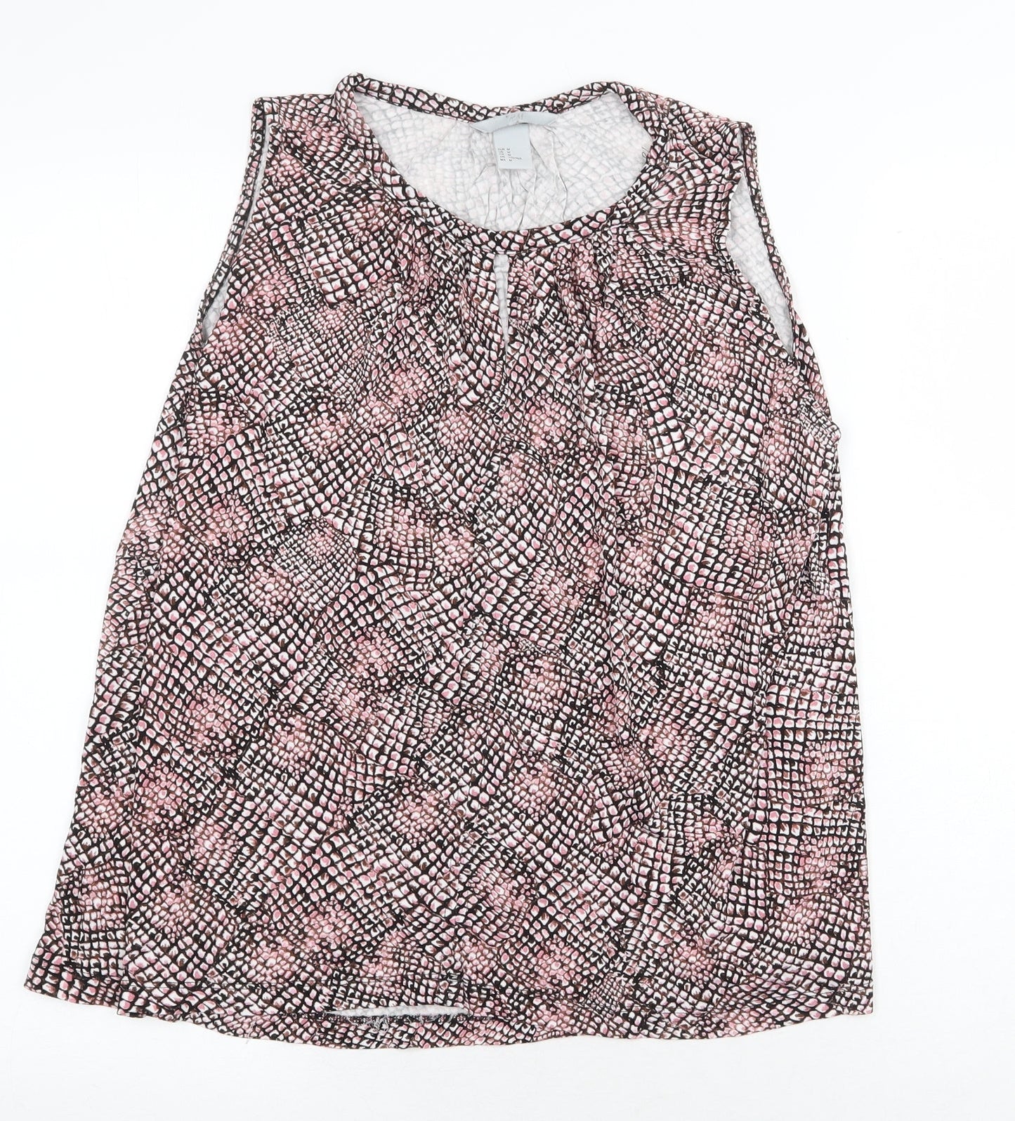 H&M Womens Pink Geometric Polyester Basic Tank Size M Scoop Neck