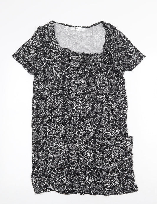 bonprix Womens Black Paisley Viscose Shift Size S Square Neck Pullover