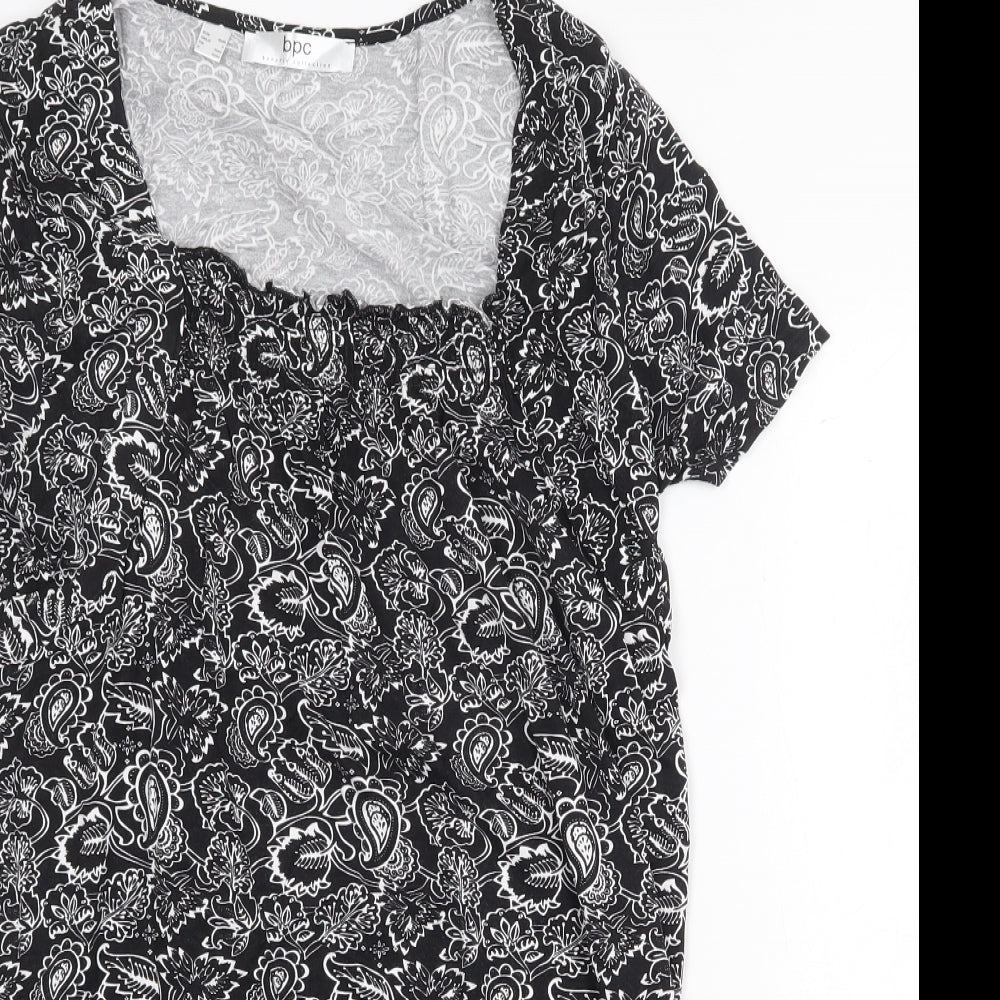 bonprix Womens Black Paisley Viscose Shift Size S Square Neck Pullover