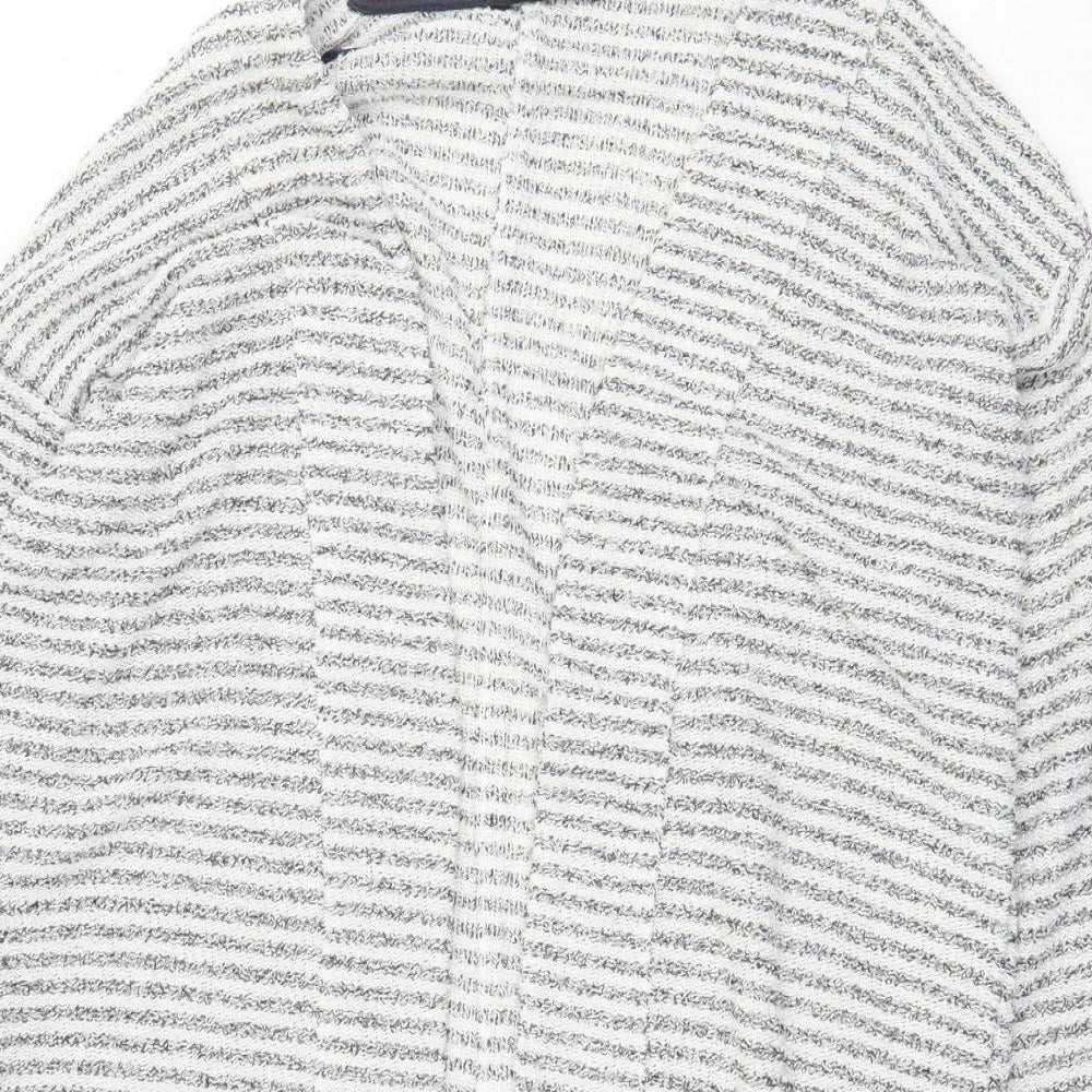 NEXT Womens Grey V-Neck Striped Polyester Cardigan Jumper Size 8
