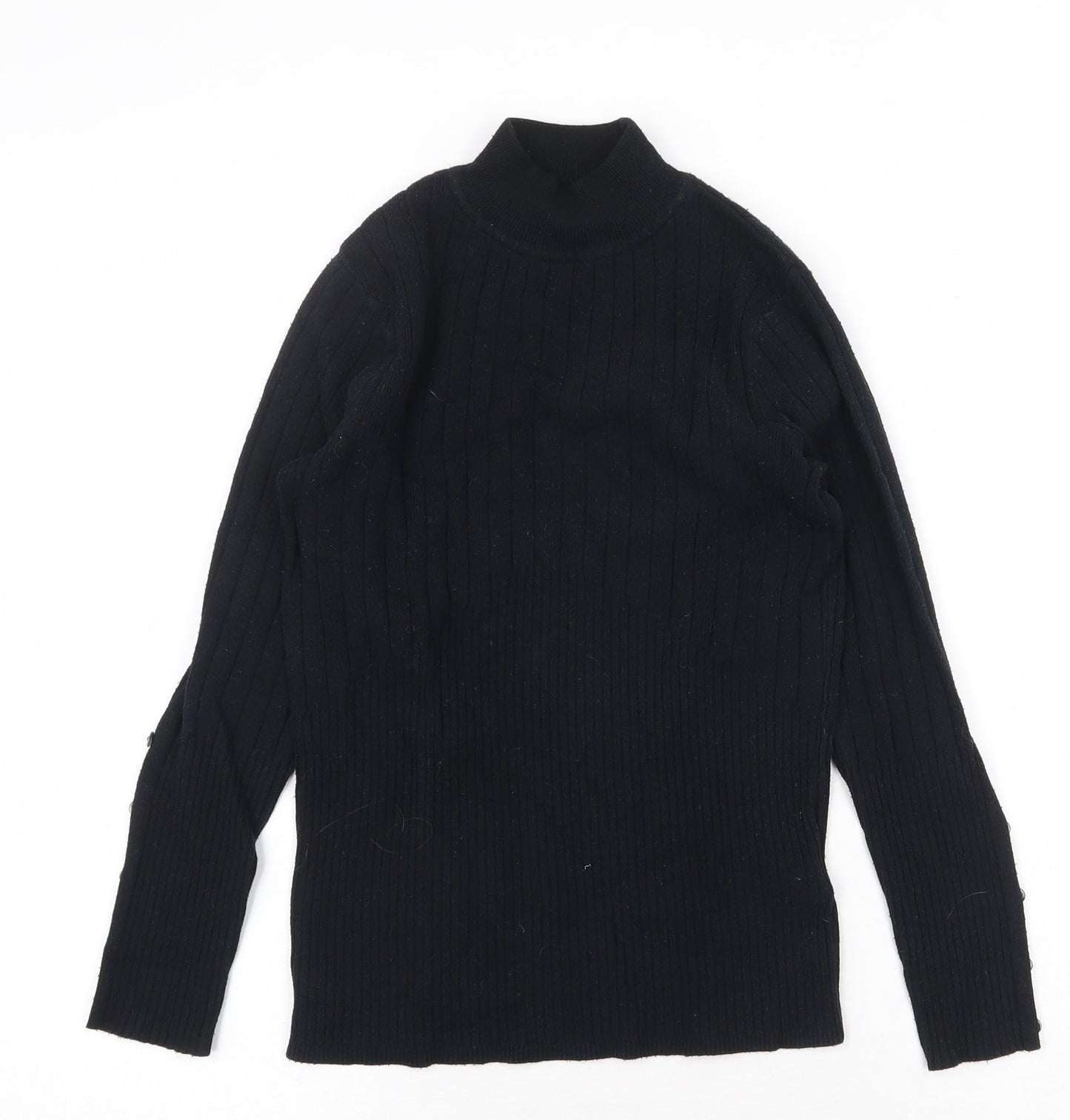 Marks and Spencer Womens Black Mock Neck Herringbone Viscose Pullover Jumper Size 8