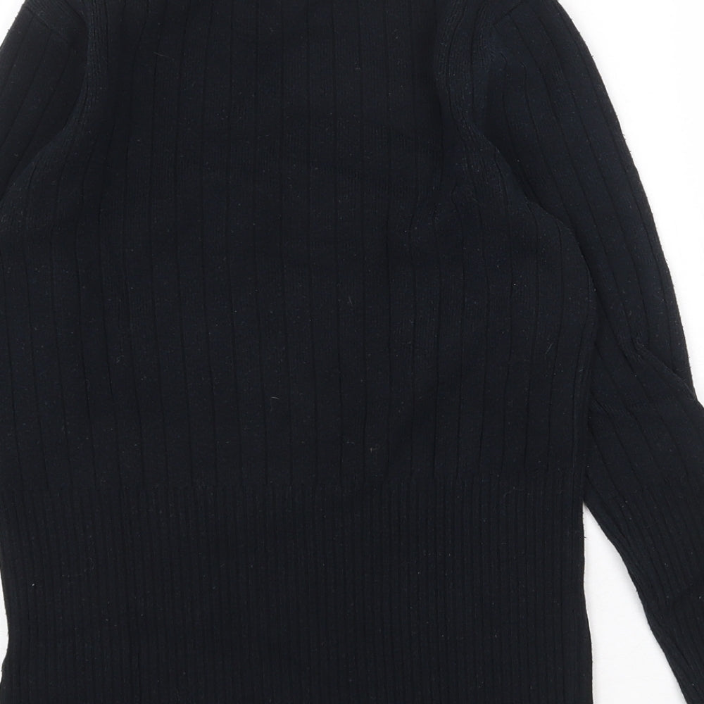 Marks and Spencer Womens Black Mock Neck Herringbone Viscose Pullover Jumper Size 8
