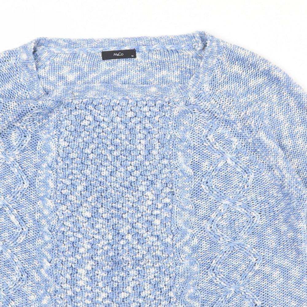 M&Co Womens Blue Round Neck Acrylic Pullover Jumper Size 12