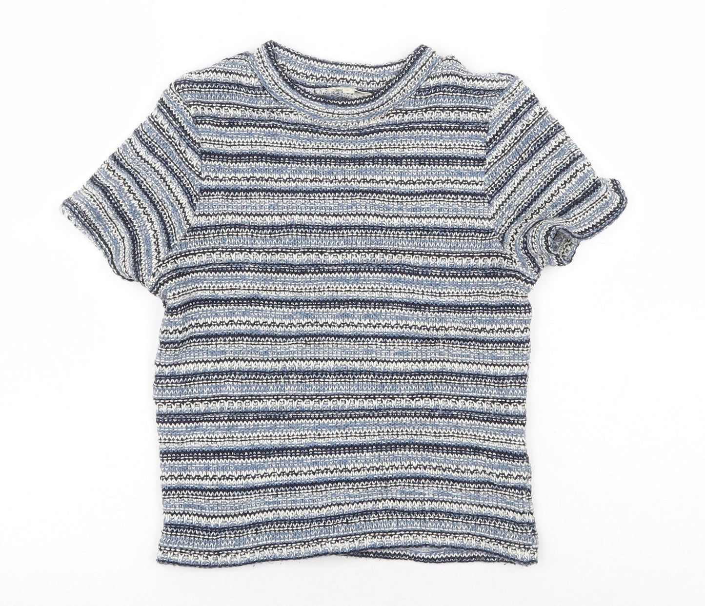 River Island Womens Blue Round Neck Striped Acrylic Pullover Jumper Size 8
