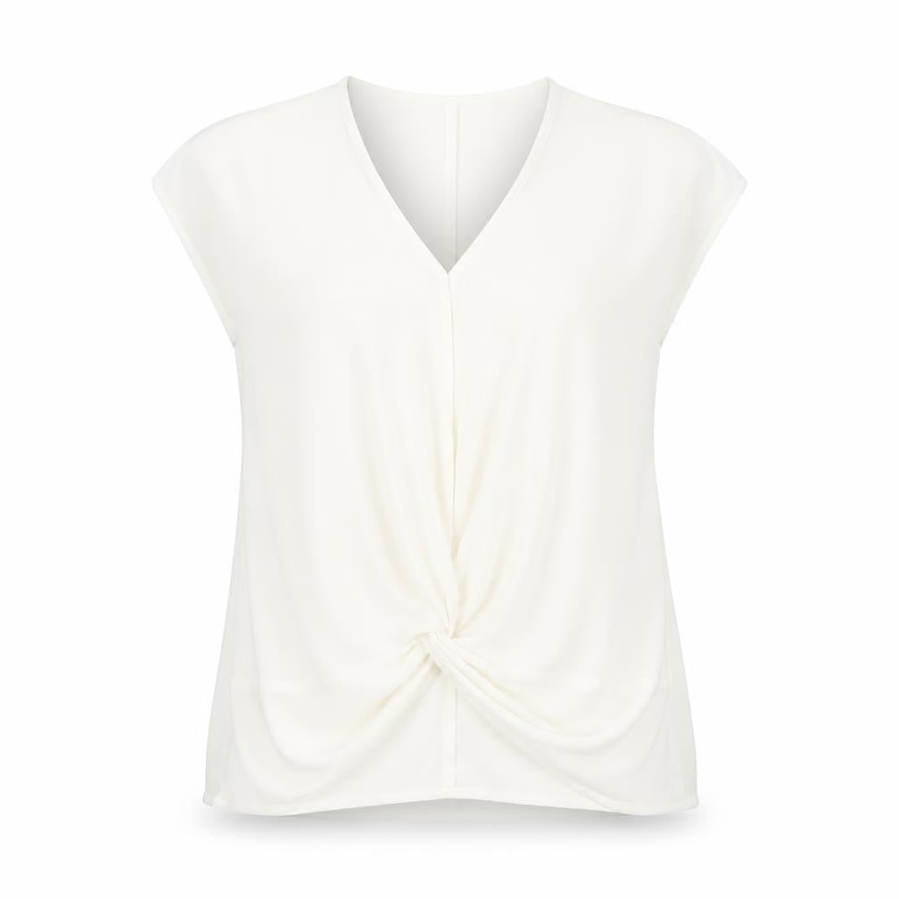 Warehouse Womens White Polyester Basic Blouse Size 12 V-Neck - Knot Front