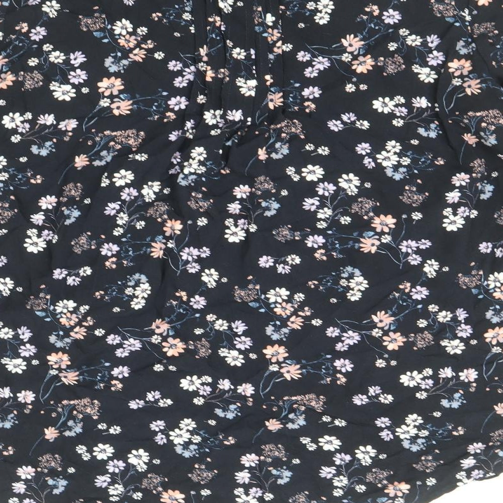 Yessica Womens Blue Floral Viscose Basic Blouse Size 10 V-Neck - Tie Sleeve Detail