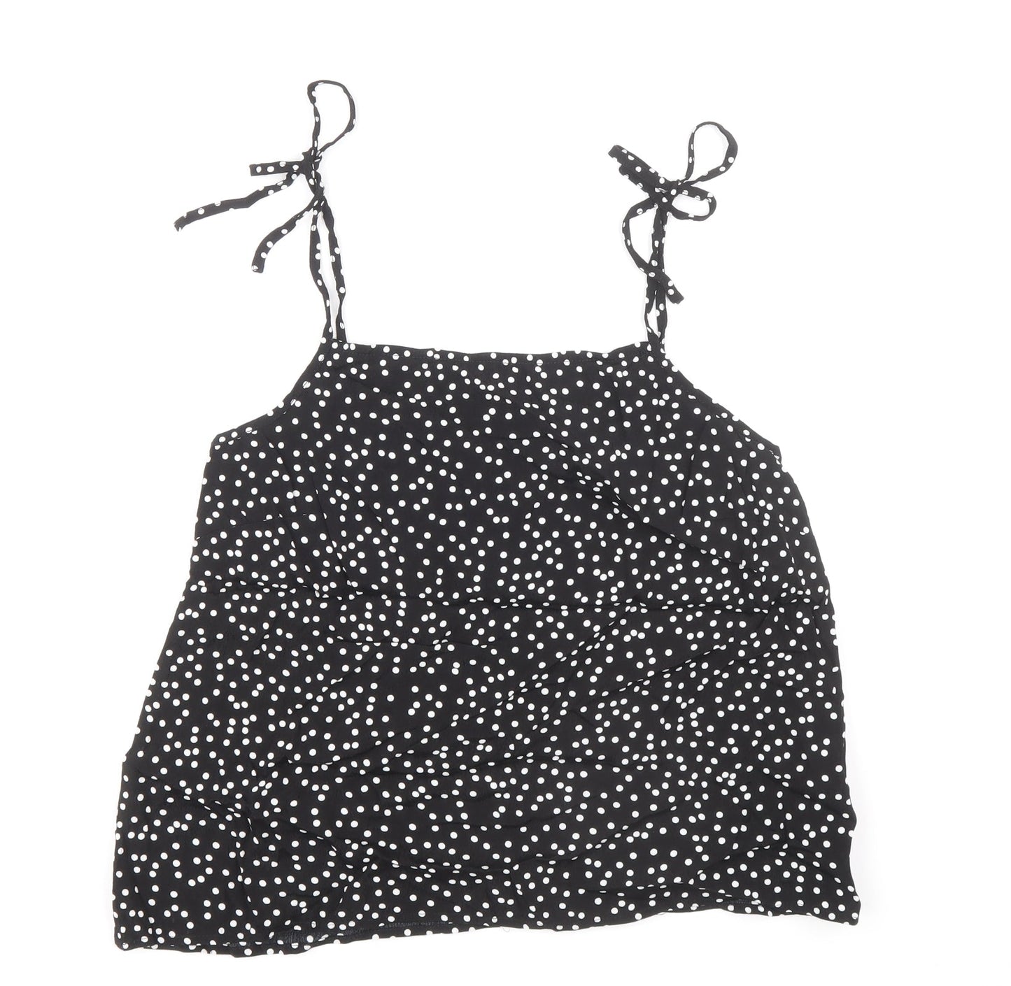 Preworn Womens Black Polka Dot Viscose Basic Tank Size 8 Square Neck