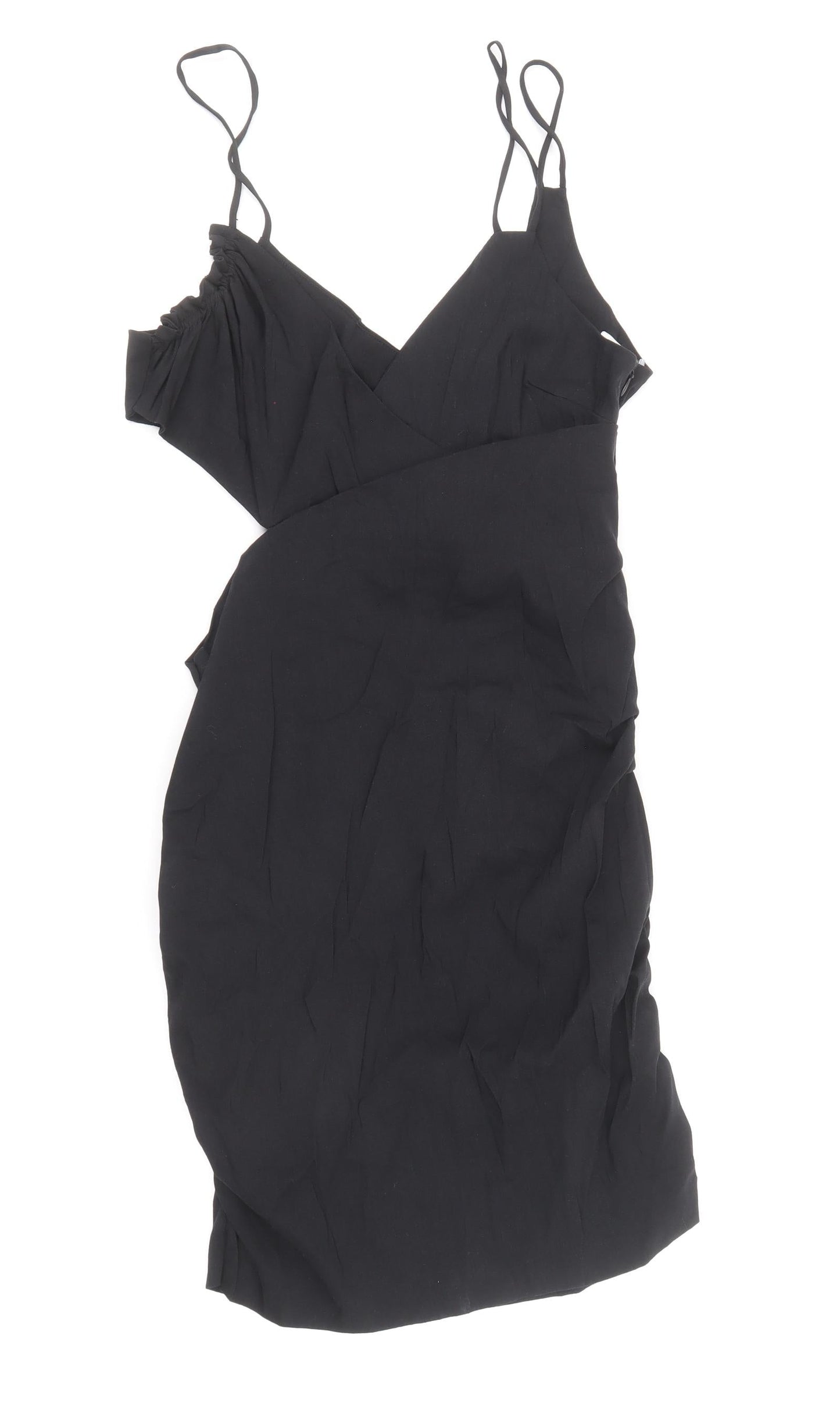 Zara Womens Black Linen Bodycon Size L V-Neck Zip