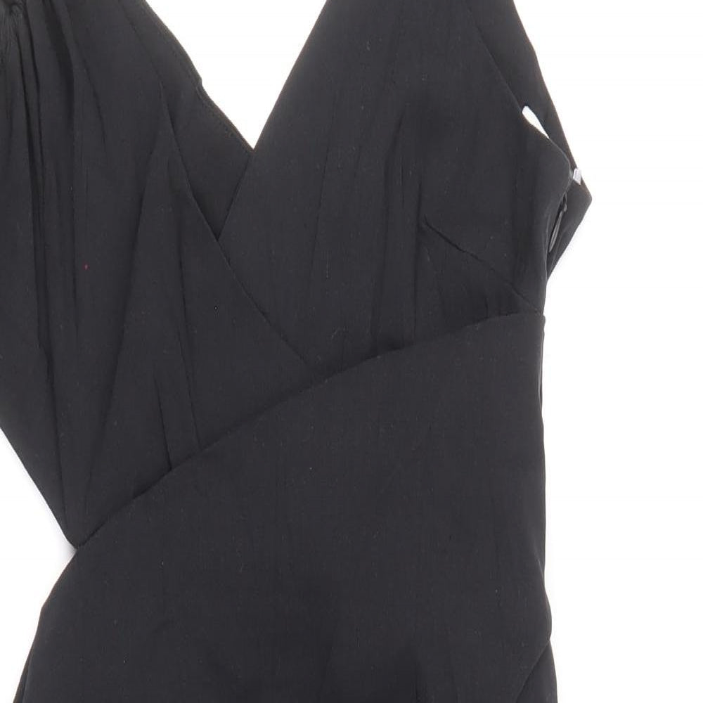 Zara Womens Black Linen Bodycon Size L V-Neck Zip