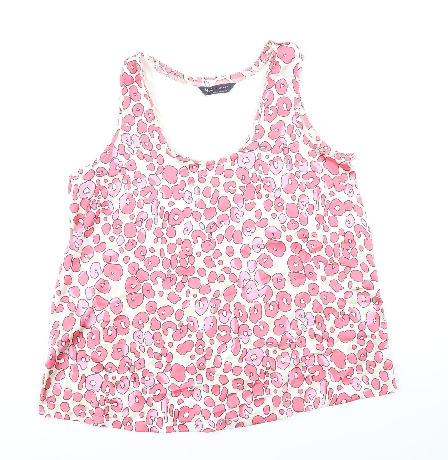 Marks and Spencer Womens Pink Animal Print Polyester Basic Tank Size 8 Scoop Neck - Leopard Print