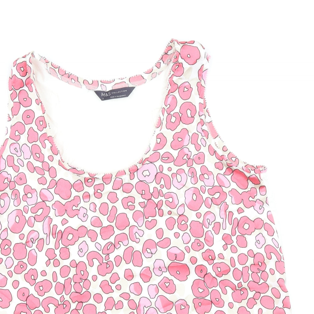 Marks and Spencer Womens Pink Animal Print Polyester Basic Tank Size 8 Scoop Neck - Leopard Print