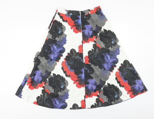 Warehouse Womens Multicoloured Floral Cotton Swing Skirt Size 10 Zip