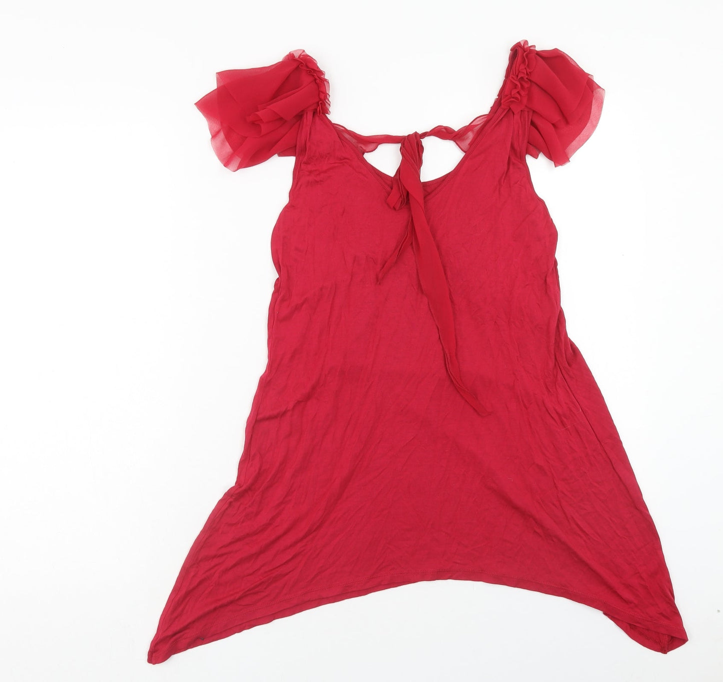 NEXT Womens Pink Viscose Tunic Tank Size 12 Scoop Neck - Chiffon Rose Detail, Hanky Hem