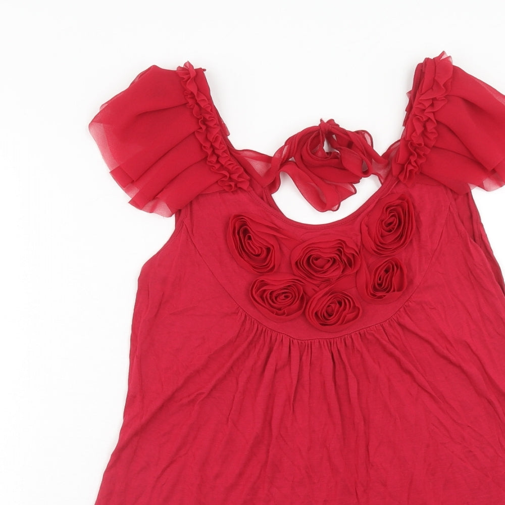 NEXT Womens Pink Viscose Tunic Tank Size 12 Scoop Neck - Chiffon Rose Detail, Hanky Hem