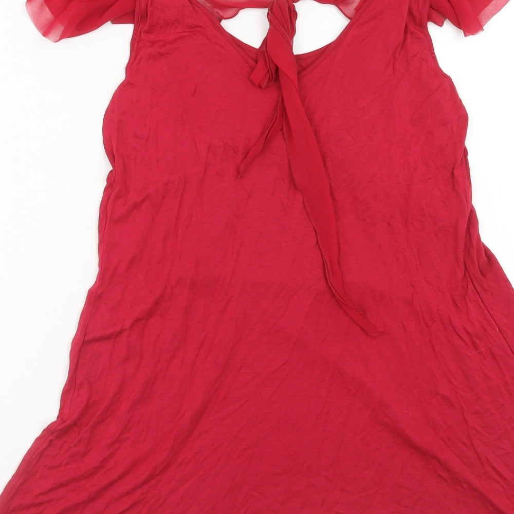 NEXT Womens Pink Viscose Tunic Tank Size 12 Scoop Neck - Chiffon Rose Detail, Hanky Hem