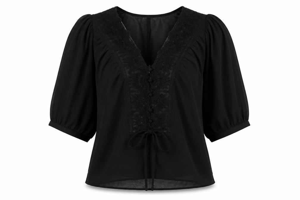 Daniel Rainn Womens Black Polyester Basic Blouse Size M V-Neck