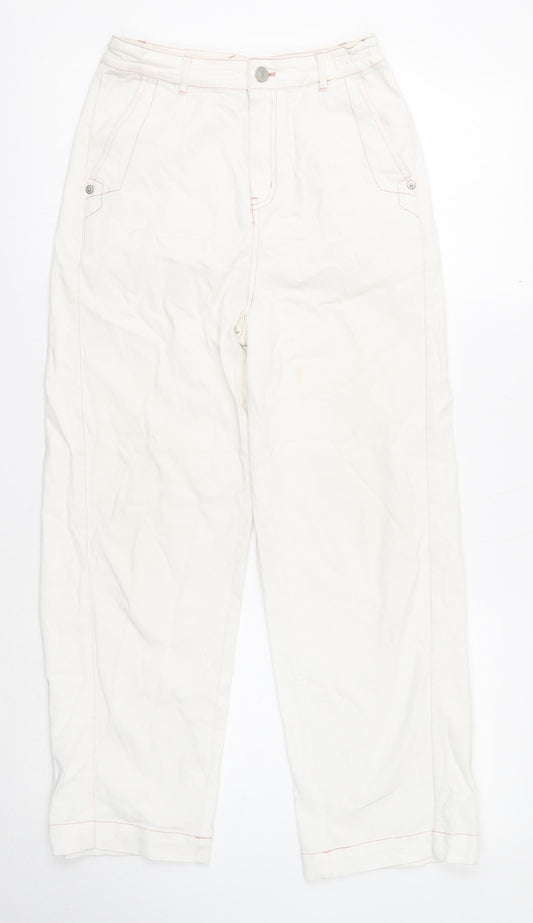 Omont Womens White Cotton Straight Jeans Size S Regular Zip
