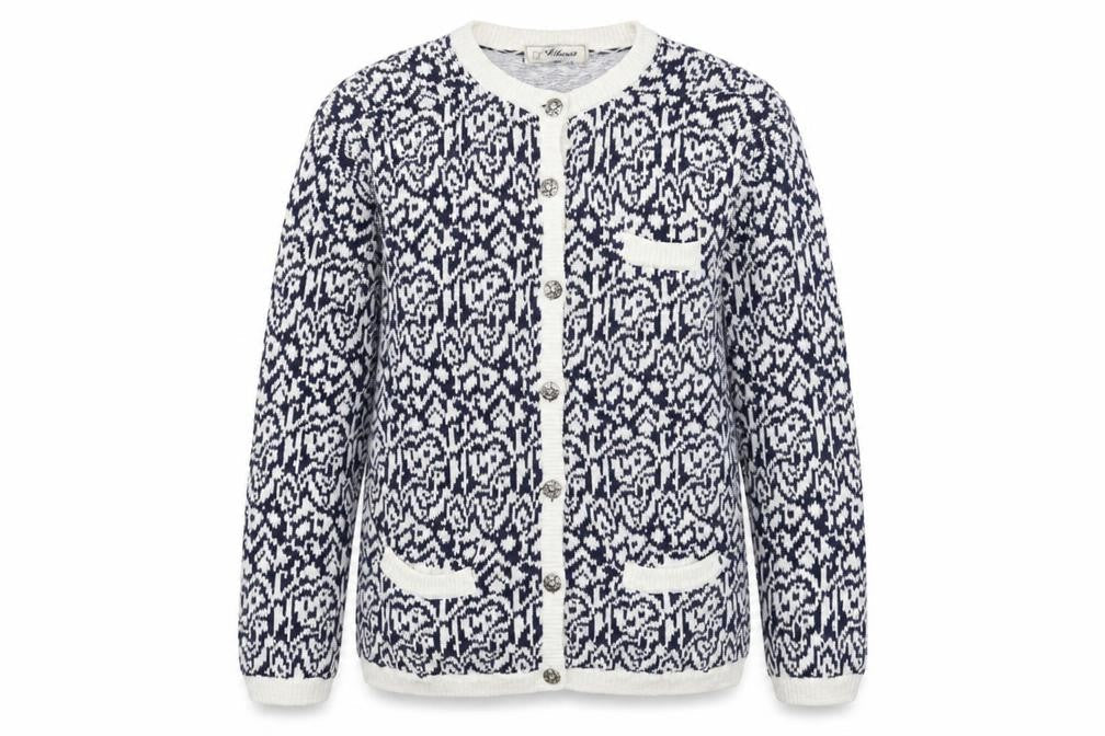 Debenhams Womens Blue Scoop Neck Geometric Cotton Cardigan Jumper Size L