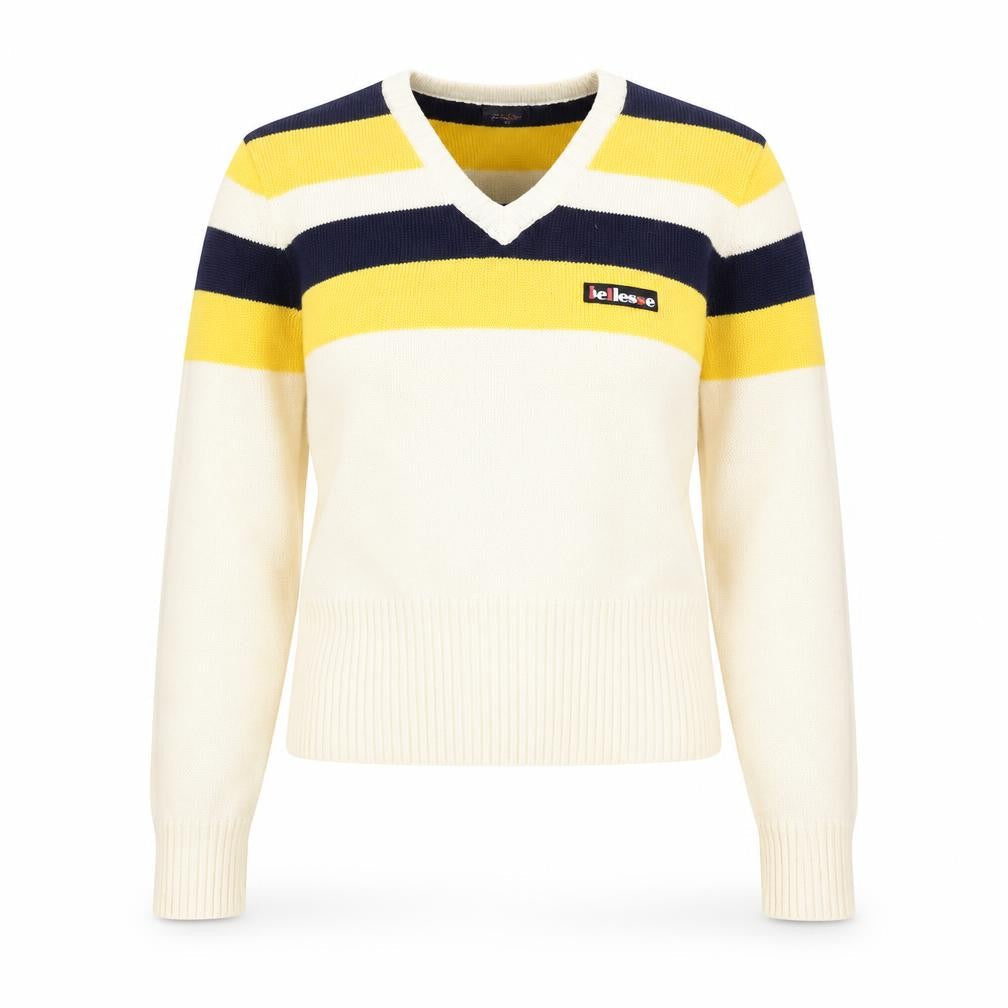 Ellesse Womens Beige V-Neck Striped Viscose Pullover Jumper Size 14