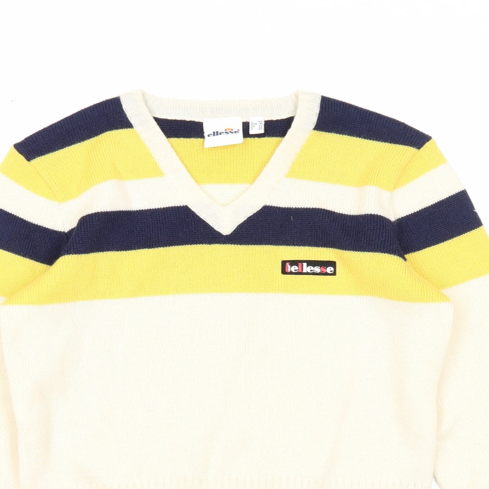 ellesse Womens Beige V-Neck Striped Viscose Pullover Jumper Size 14