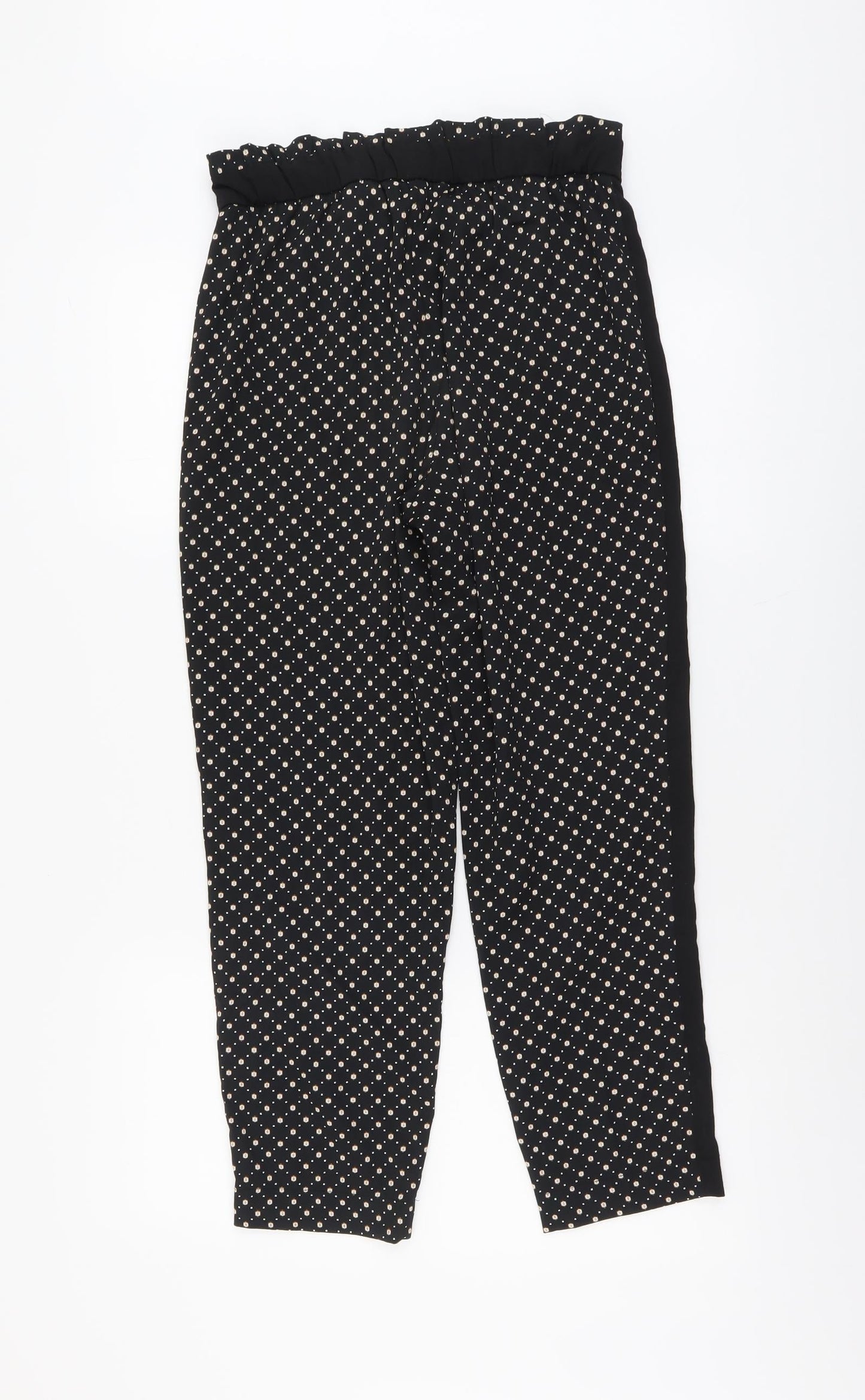 H&M Womens Black Geometric Polyester Trousers Size 8 L25 in Regular