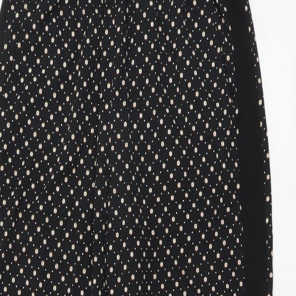 H&M Womens Black Geometric Polyester Trousers Size 8 L25 in Regular