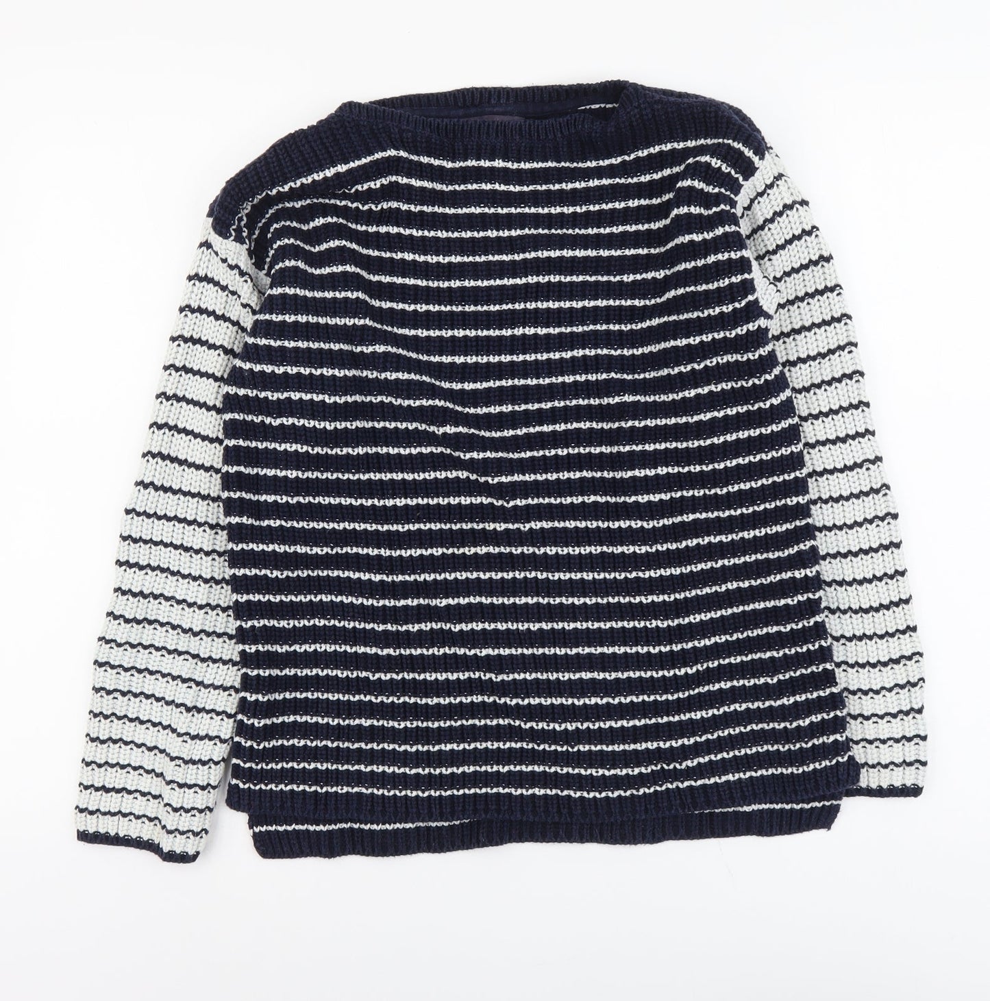 Marks and Spencer Womens Blue Boat Neck Striped Cotton Pullover Jumper Size S