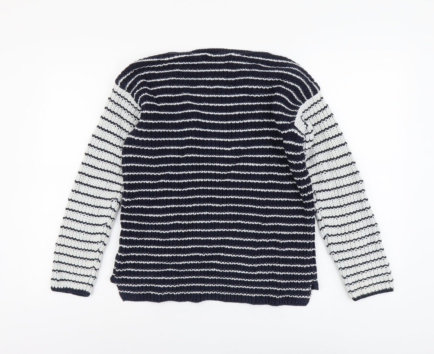 Marks and Spencer Womens Blue Boat Neck Striped Cotton Pullover Jumper Size S