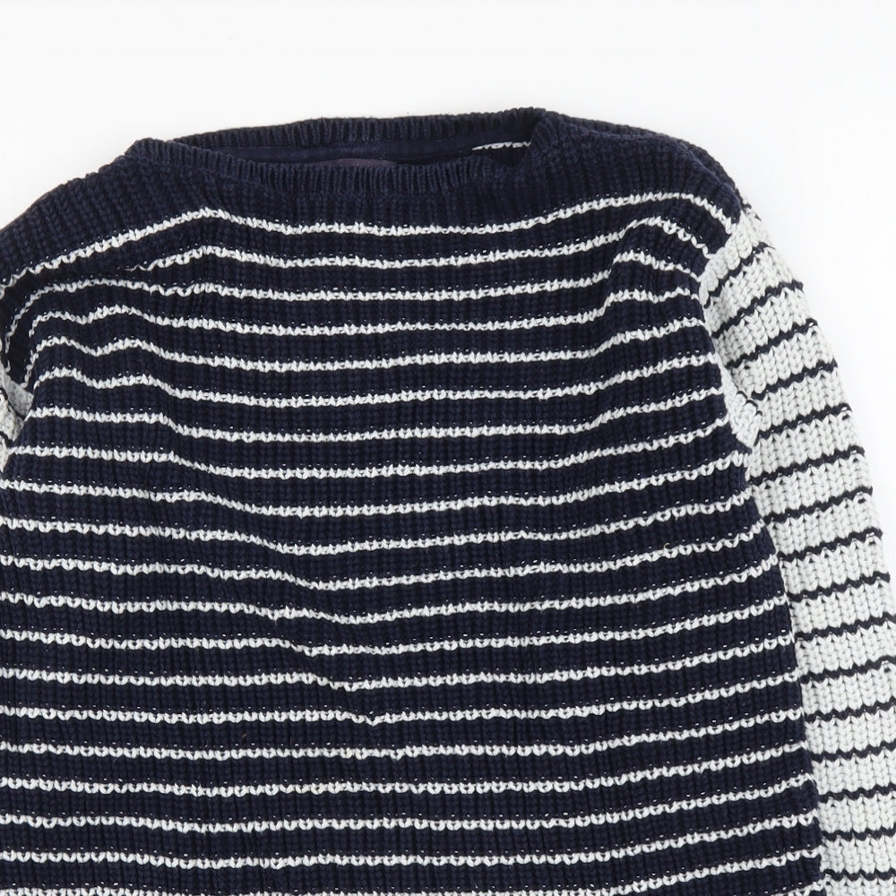 Marks and Spencer Womens Blue Boat Neck Striped Cotton Pullover Jumper Size S