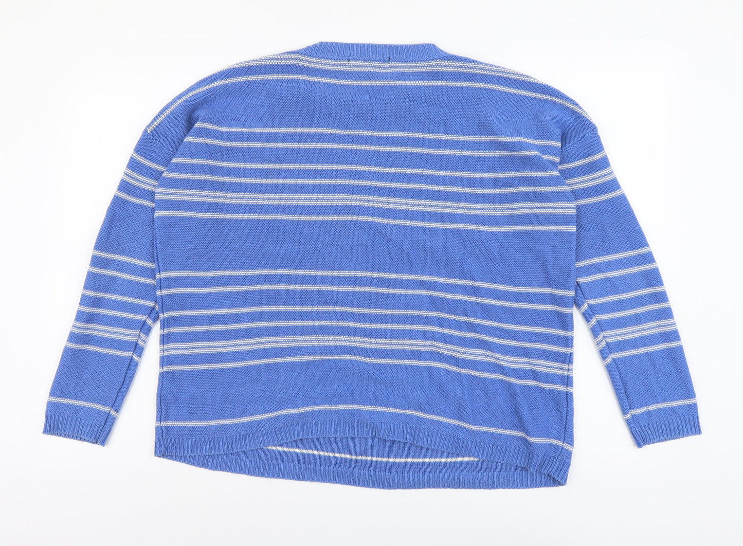 FOREVER 21 Womens Blue Round Neck Striped Cotton Pullover Jumper Size S