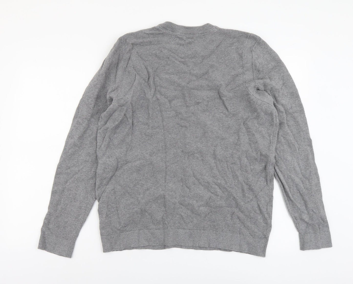 Red Herring Mens Grey Round Neck Cotton Pullover Jumper Size XL Long Sleeve