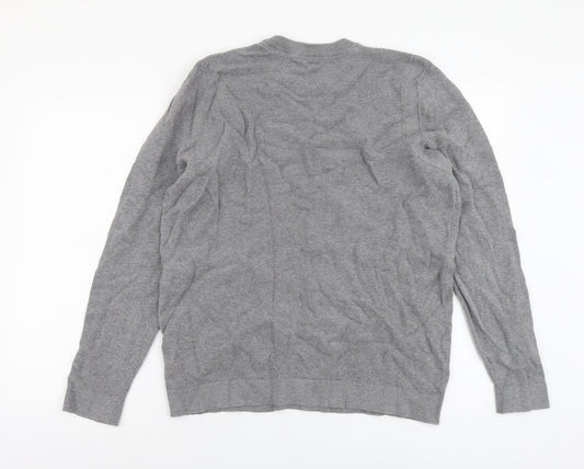 Red Herring Mens Grey Round Neck Cotton Pullover Jumper Size XL Long Sleeve